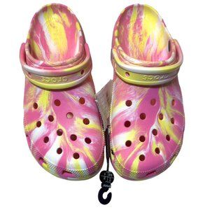 Tie dye platform Pink & yellow marble watercolor Crocs size 11
